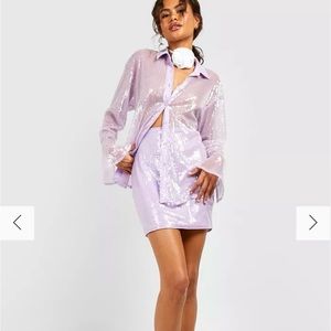 💜 BOOHOO PURPLE PASTEL SEQUIN CUFF SHIRT 💜